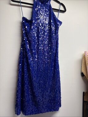 Sequin Halter Sheath Dress in Royal Blue-Brand New, Tags!